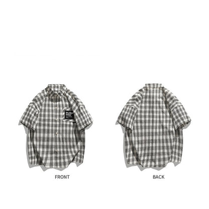 Chemise à manches courtes en coton à carreaux rétro et tendance