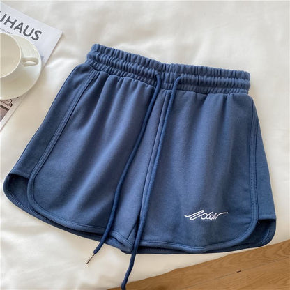 Embroidery High-Waisted Worn Outside Casual Loose Fit Sports Wide-Leg Fish Scales Shorts