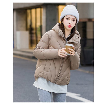 Zip-Up Cropped Solid Color Thickened Puffer Jacket