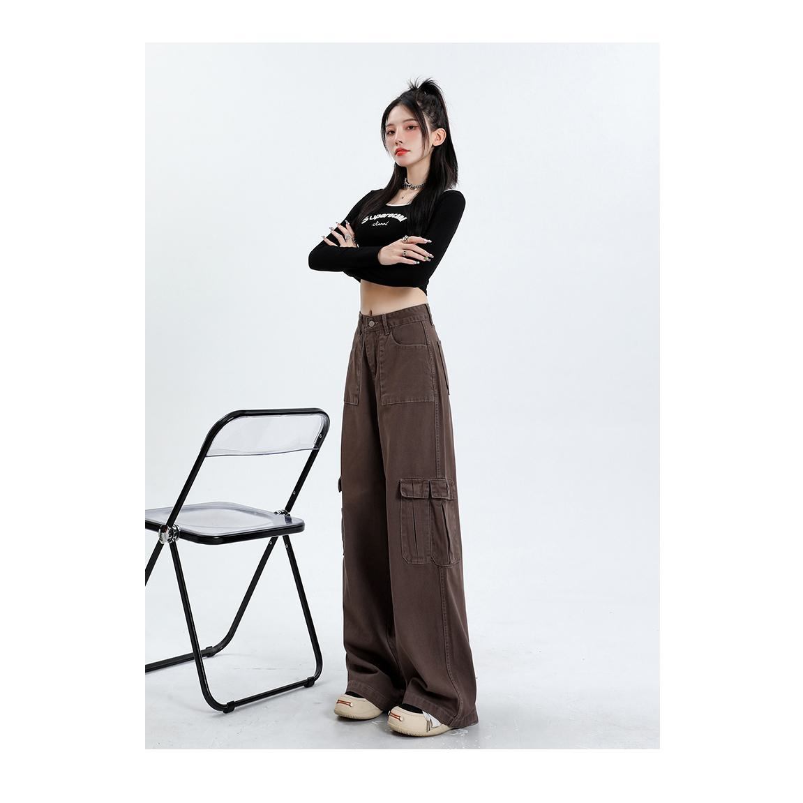Workwear Draping Straight Leg Floor-Length Loose Fit Jeans