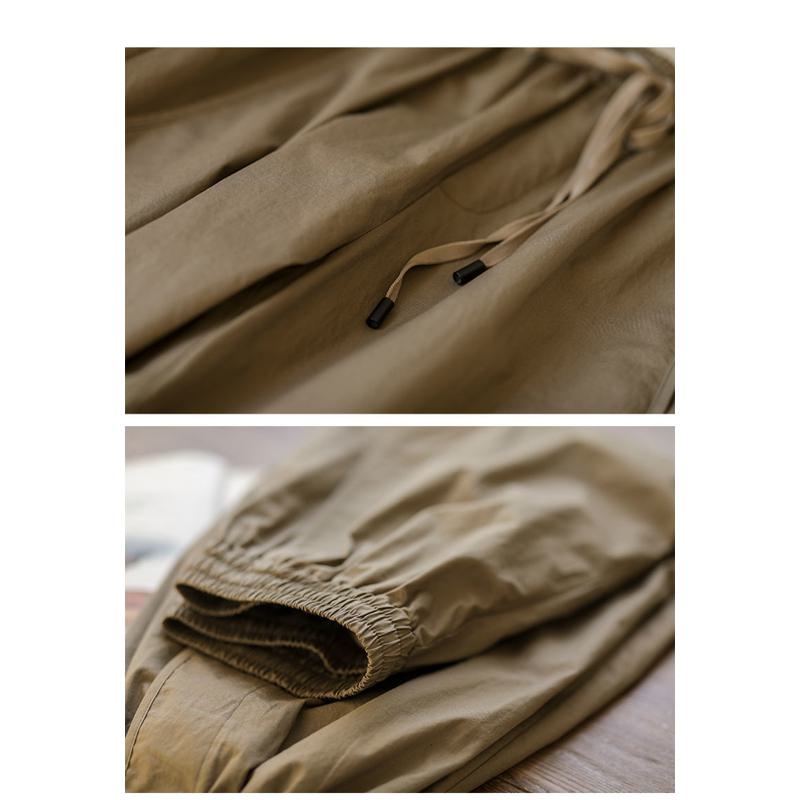 Pantalones de algodón puro con cintura elástica cónica, estilo holgado de linterna y cordón ajustable