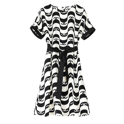 Cinched Waist Tie-Up Noble Print Chic Dress