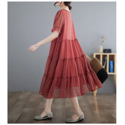 French Style Elegance Plus Cake Slimming Plant Velvet V-Neck Dress
