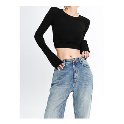 Slimming Little Rabbit Loose-Fit Straight High-Waisted Embroidery Jeans