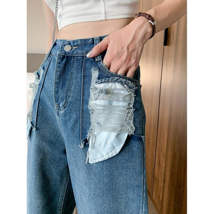 Distressed High-Waisted Pocket Plus Jeans