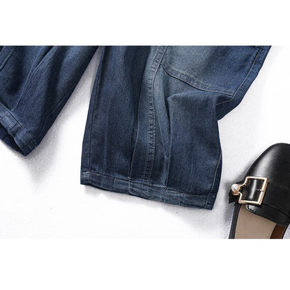 Jeans casuales de corte holgado y ajuste elástico, con bordado, de tela delgada y tres cuartos.