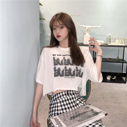 Cropped Niche Loose Fit Navel-Baring Short Sleeve Tee