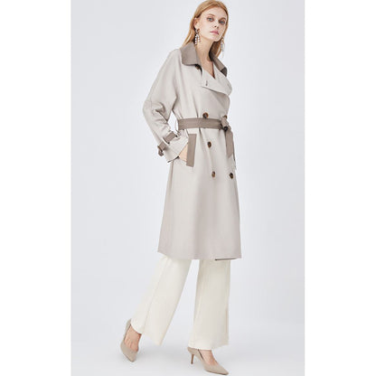 Belted Color Clash Knee-Length Trench Coat