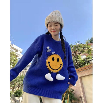 Suéter holgado casual de cara sonriente en patchwork