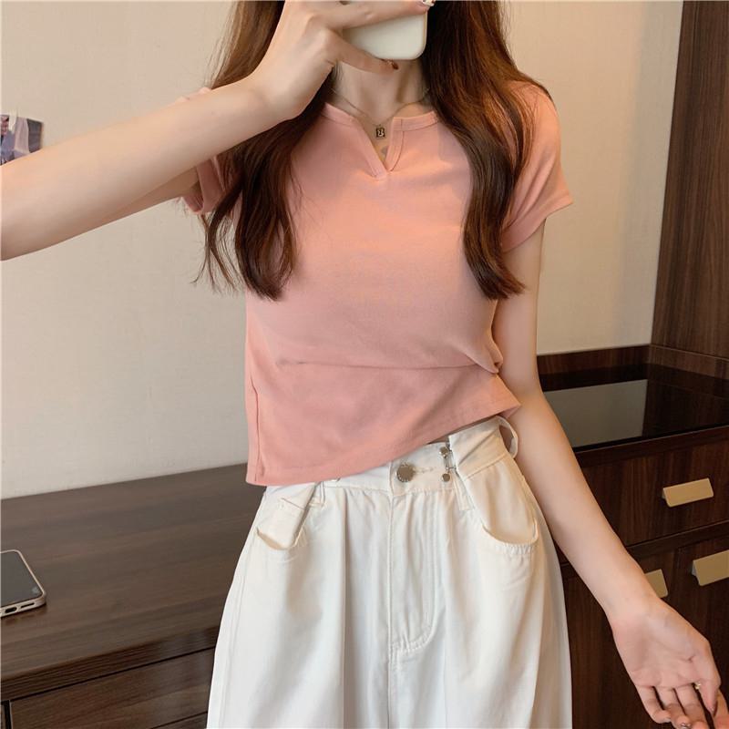 Women's T-Shirts Cropped Slim-Fit Navel-Baring Short Sleeve Tee