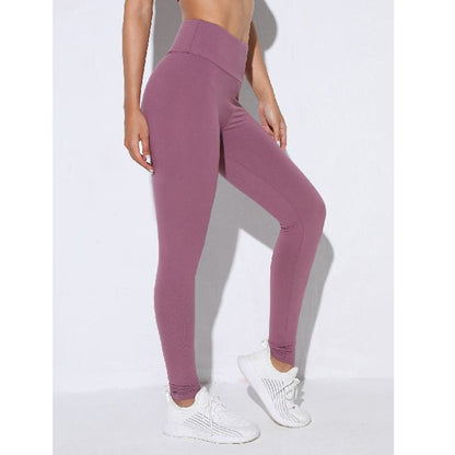 Leggings deportivos multicolores de alta cintura, elásticos y de color sólido para yoga y fitness