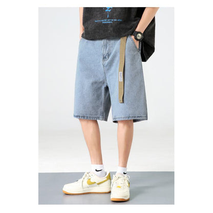 Pantalones cortos de mezclilla con cintura ajustable y cinturón suelto de estilo recto
