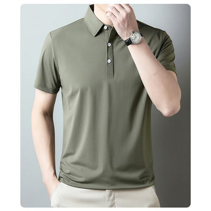 Kurzarm-Polo-Shirt aus knitterresistentem Tencel mit seidigem Griff und Hahnentrittmuster am Revers