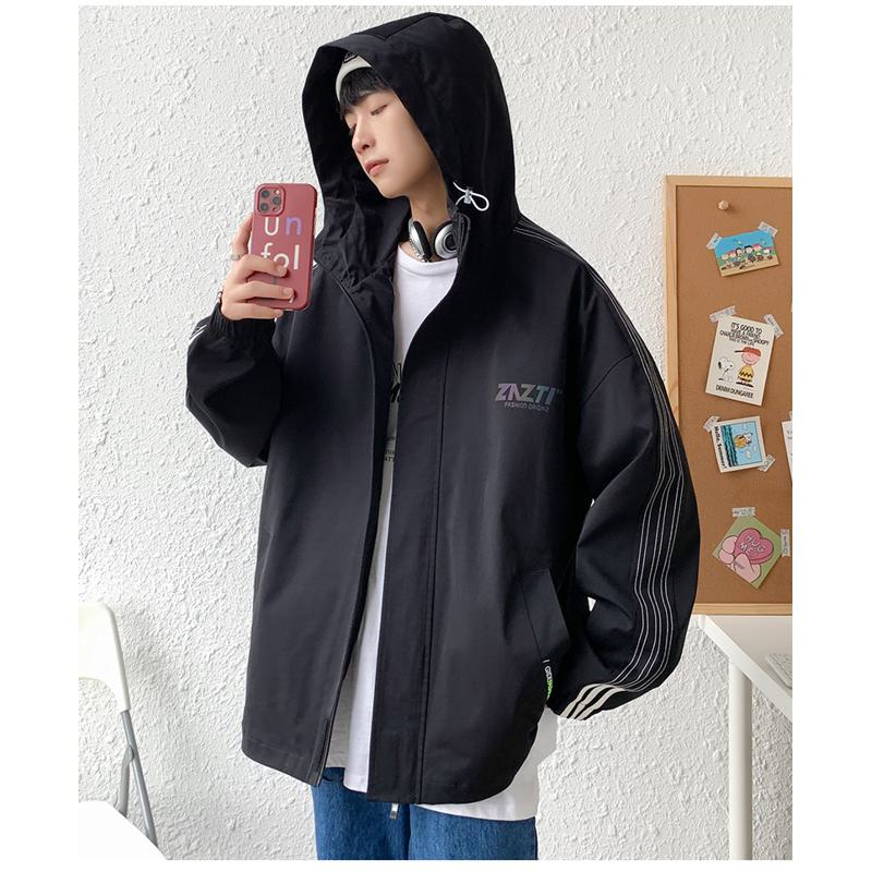 Loose Fit Stand-Up Collar Raincoat Hooded Jacket