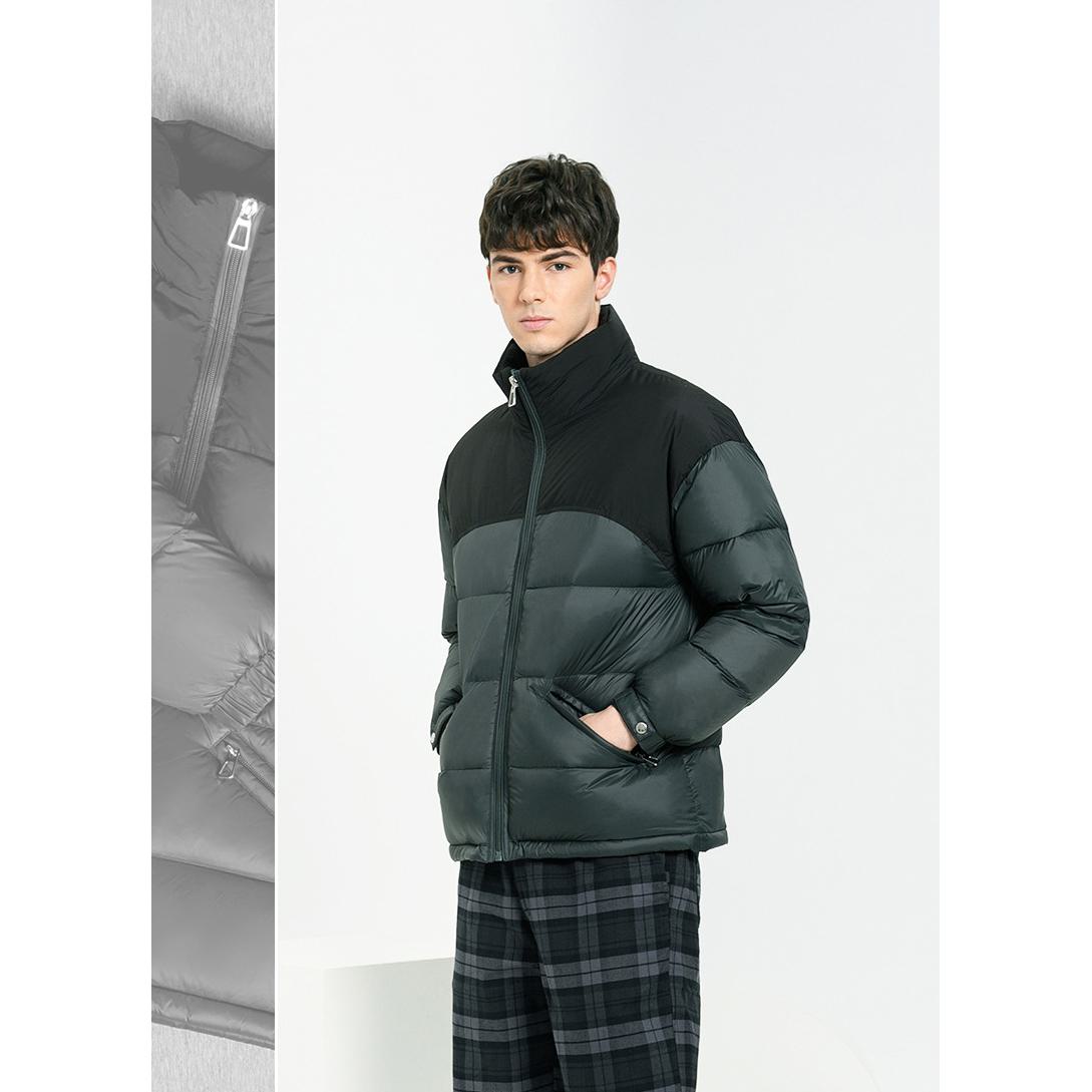 Stand-Up Collar Full Zip Color Block Down Jacket