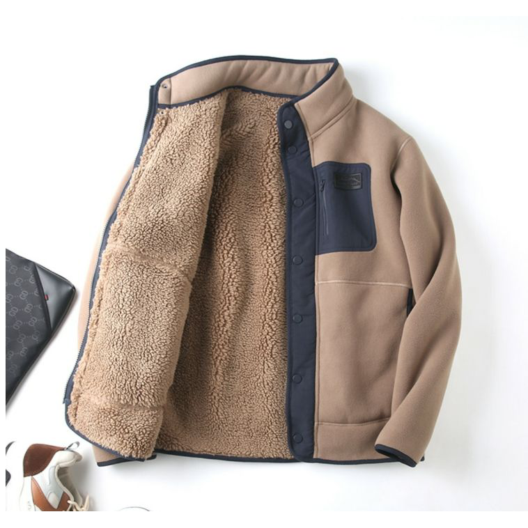 Granular Fluff Thickened Fleece-Lined Flannel Coat