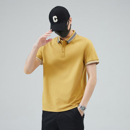 Vielseitiges, trendiges Polo-Shirt mit kurzem Ärmel aus reiner Baumwolle und elastischem, schlichtem Reverskragen