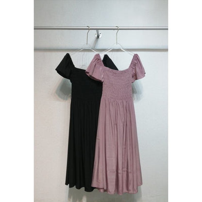 Small Flutter Sleeves Cinched Waist Square Collar French Style Pleated Dress