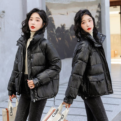 Big Pocket Stand-Up Collar Cropped Puffer Jacket