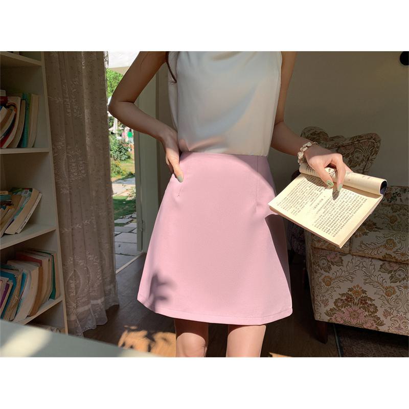 ハイウエストのフレンチスタイルの甘くて辛いピンクスカート