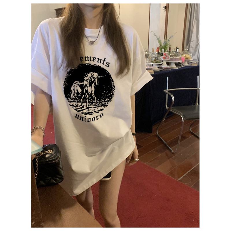 Slimming Retro Letter Print Loose Fit Casual Short Sleeve Tee