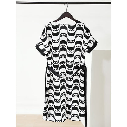 Slimming V-Neck Straight Tie-Up Floral Print Casual Stripe Dress