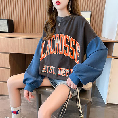 Fiber Pullover Thin Color Blocking Patchwork Sweatshirt