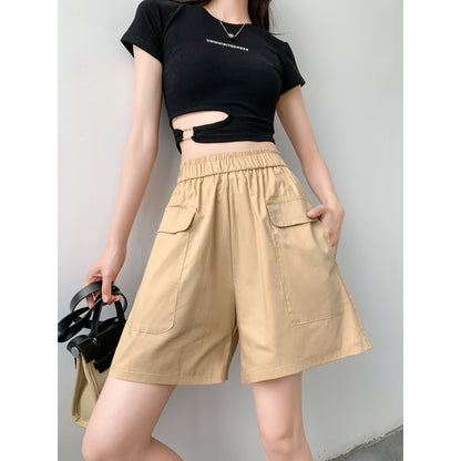 Loose Fit Thin High-Waisted Workwear Casual Solid Color Shorts