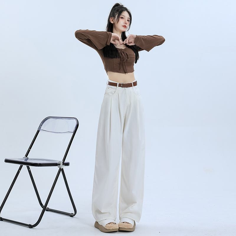 Wide Leg Loose Fit Draping Slimming Pleated Floor-Length High-Waisted Jeans