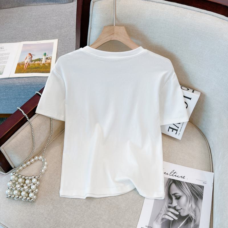 T-shirt ajusté à manches courtes en coton avec lettres en twill et spandex