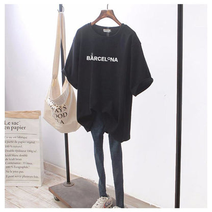 Women's T-Shirt Midi Letter Simplicity Loose Fit Short Sleeve Tee