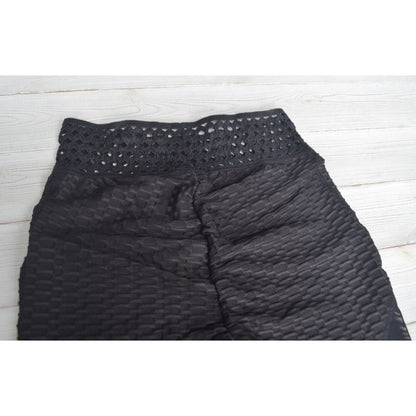 Shorts deportivos de malla con patrón tejido jacquard elástico de cintura alta y detalle de encaje