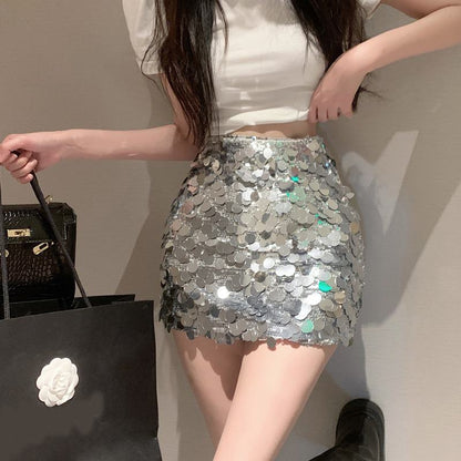 Niche High-Waisted Sequined Bodycon Skirt