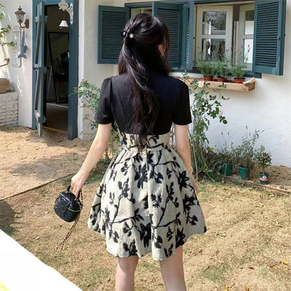 Slimming Retro A-Line Skirt Belly-Covering Faux Two-Piece Dress