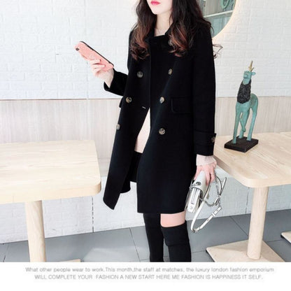 Mid-Length Woolen Loose Fit Thickened Peacoat