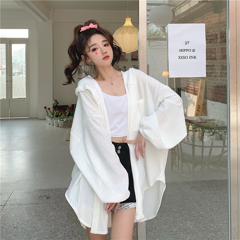 Sun Protection Hooded Versatile Outerwear Loose Fit Shirt