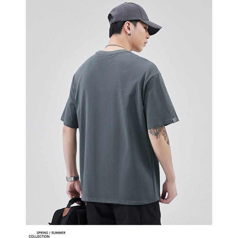 快適で汎用性のあるラウンドネックシンプルな純綿半袖Tシャツ