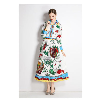Robe longue de style rétro avec imprimé à blocs de couleurs et plissée.