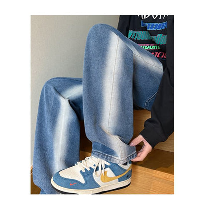 Jeans rectos de ajuste holgado con cordón y degradado de color