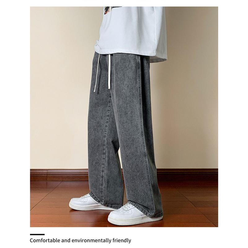Pantalones rectos de pierna ancha con cintura elástica y ajuste holgado.