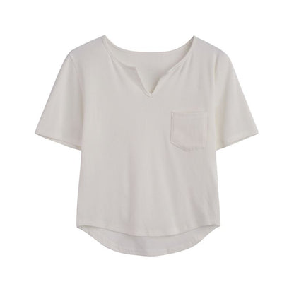 Women's T-Shirt Irregular Niche V-Neck Lycra Short Sleeve Tee