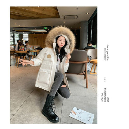 Chic Workwear Plus Fur Collar Parka