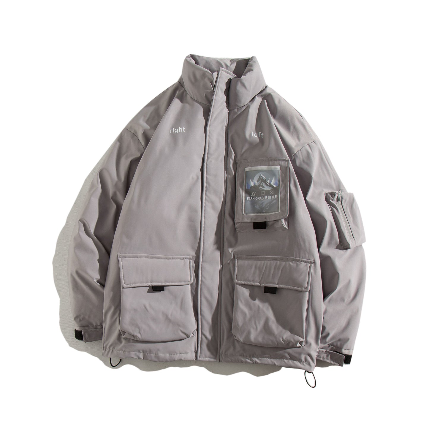 ワークウェアスタイルの多機能マルチポケットレインコートフード付きジャケット