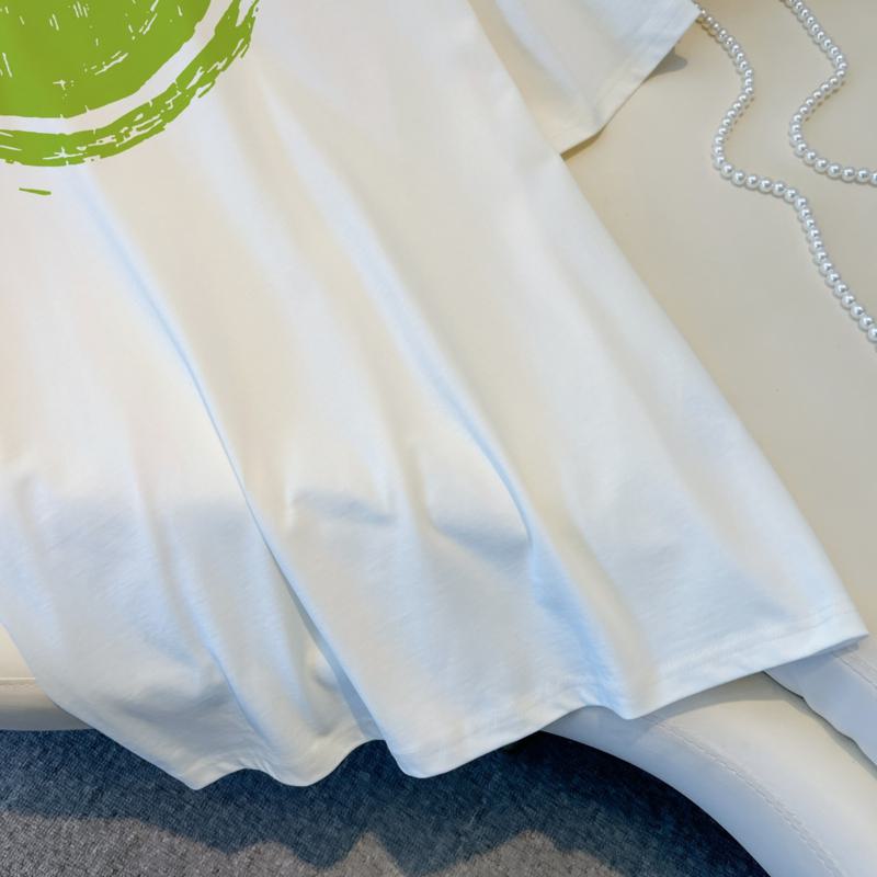 T-shirt en coton pur ample à manches courtes imprimées en coton peigné.