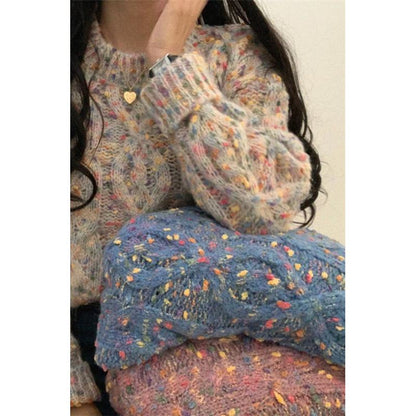 Suéter antienvejecimiento de bloques de color retro corto en tonos de caramelos