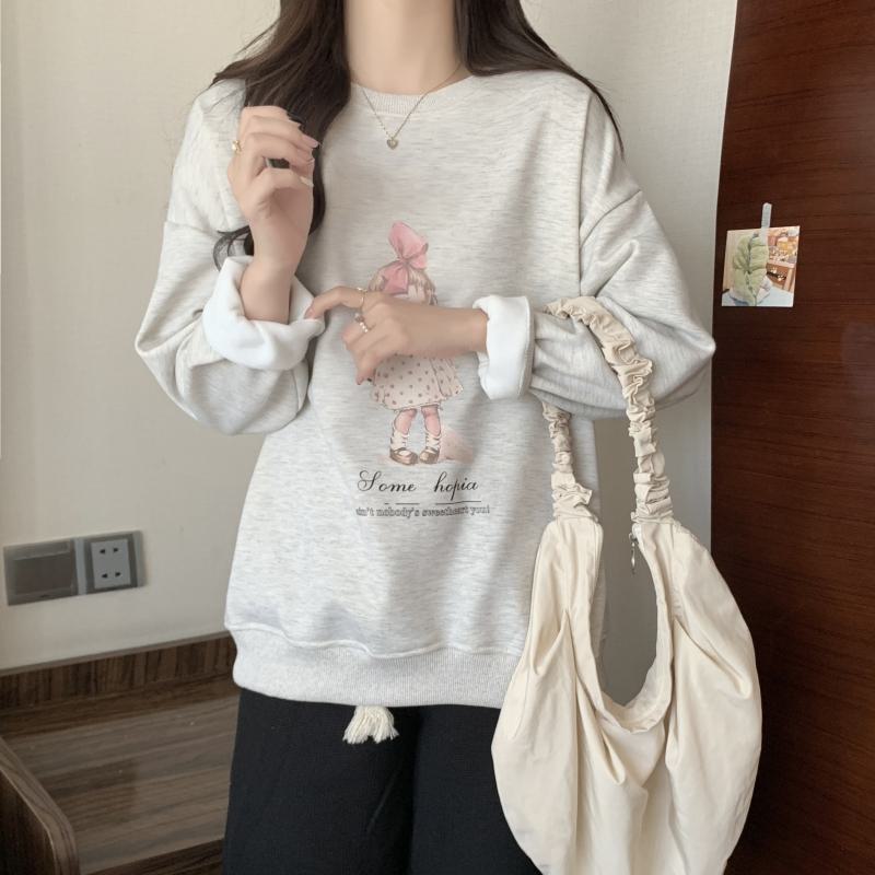 Chic Plus Velvet Thickened Versatile Round Neck Sweatshirt