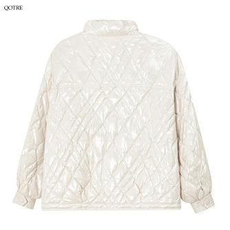 Cropped Quilted Stand-Up Collar Loose Fit Down Jacket