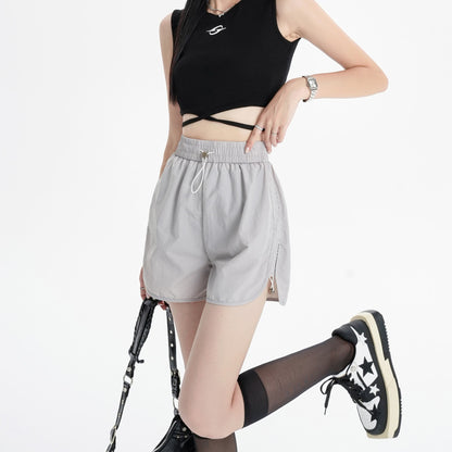Silky High-Waisted Draping Loose Fit Sports Wide-Leg Thin Shorts
