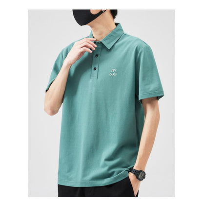 Premium Silky Luster Lapel Quality Beaded Embroidery Embroidery Short Sleeve Polo Shirt