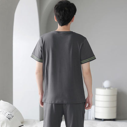 Letter Round Neck Pocket Tightly Woven Pure Cotton Lounge Set